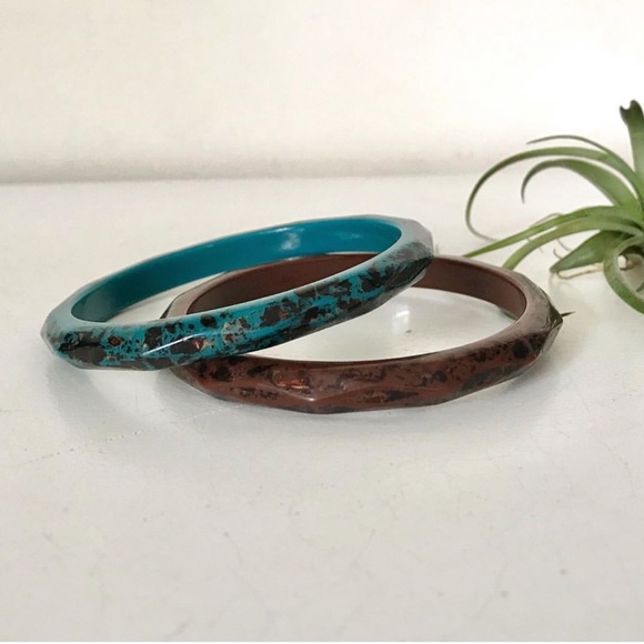 Pair Of Vintage Faceted Splatter Bangle Bracelets - Picture 4 of 8